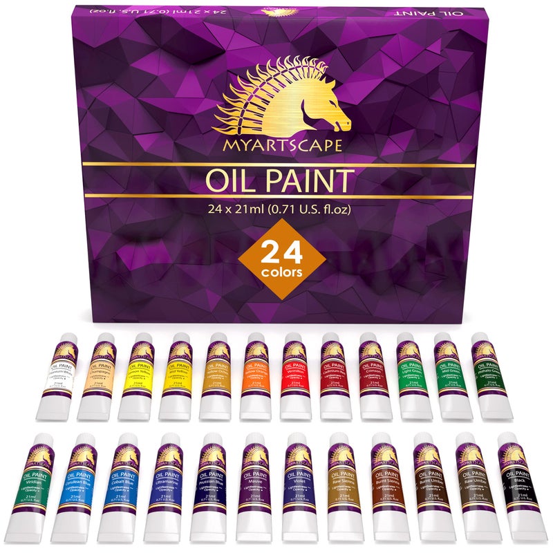 MyArtscape Oil Paint Set - 24 x 21ml Tubes - Artist Quality - Rich Vivid Oil-based Colors - Lightfast - Heavy Body - Great Saturation - Glossy Finish - Professional Painting Supplies - Image 1